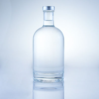 Garrafa de vidro redonda 375 ml Garrafa clara e vazia para bebidas alcoólicas com manuseio de superfície com gravação ácida