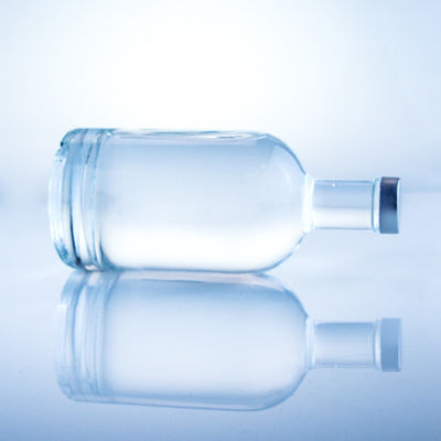 Garrafa de vidro redonda 375 ml Garrafa clara e vazia para bebidas alcoólicas com manuseio de superfície com gravação ácida