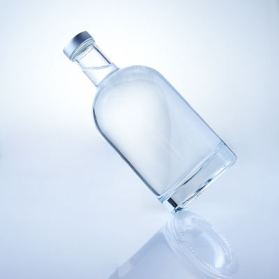 Garrafa de vidro redonda 375 ml Garrafa clara e vazia para bebidas alcoólicas com manuseio de superfície com gravação ácida