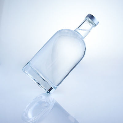 Garrafa de vidro redonda 375 ml Garrafa clara e vazia para bebidas alcoólicas com manuseio de superfície com gravação ácida
