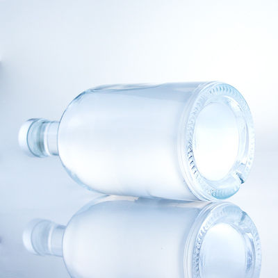Garrafa de vidro redonda 375 ml Garrafa clara e vazia para bebidas alcoólicas com manuseio de superfície com gravação ácida