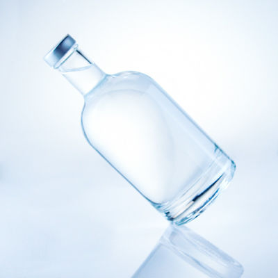 Garrafa de vidro redonda 375 ml Garrafa clara e vazia para bebidas alcoólicas com manuseio de superfície com gravação ácida