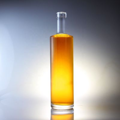 Garrafa de vidro de vodka de 750 ml com cortiça e forma cilíndrica única em design único