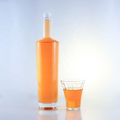 Botelha de vidro de flint de 750 ml de pescoço longo com rolhas e manuseio de superfície com gravação ácida