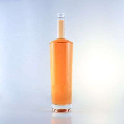 Botelha de vidro de flint de 750 ml de pescoço longo com rolhas e manuseio de superfície com gravação ácida