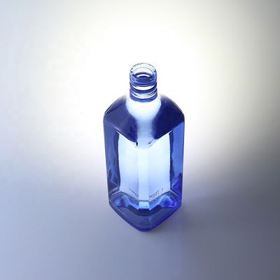 Acid Etch Custom Design Quadrado 750ml Garrafas de vidro de cor azul para Vodka Whisky Unique
