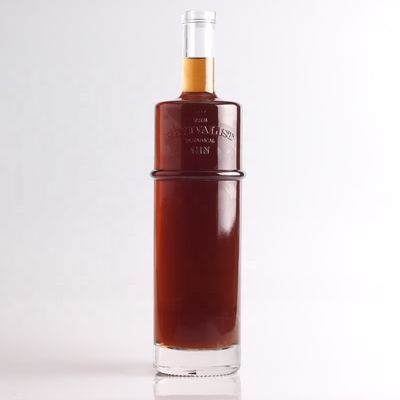 Garrafa de vidro de tequila gravada de 750 ml por litro com forma redonda e tipo de vedação de cortiça
