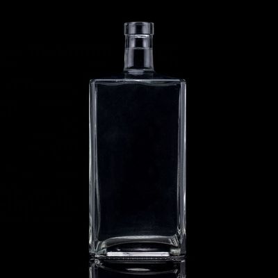 Impressão de tela 1000ml garrafa de vidro transparente para vodka forma quadrada com tampa de parafuso