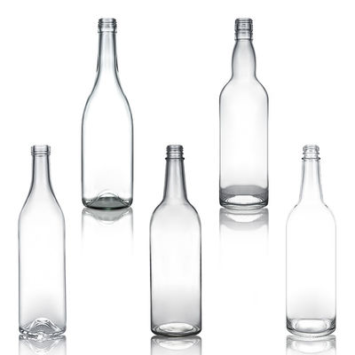 Garrafa de vidro de pescoço comprido e transparente de 750 ml para uísque, champanhe, brandy e bebidas industriais