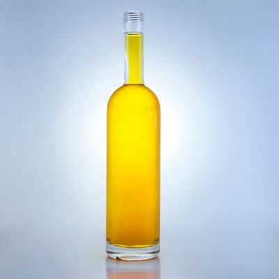 Logotipo personalizado 700ml 750ml Fota de vidro de forma redonda com acabamento superior de parafuso