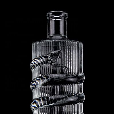 Logotipo personalizado Garrafa de vidro de desenho de serpente emolida de 750 ml para cilindro de vodka