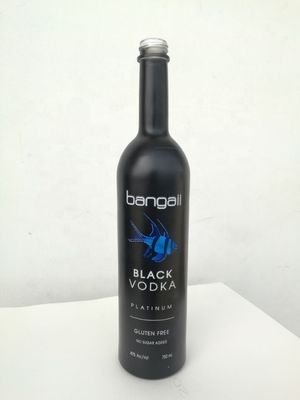 750 ml de vidro preto brilhante Vodka garrafas pintadas Impressão de tela Gin fechamento garrafa de licor