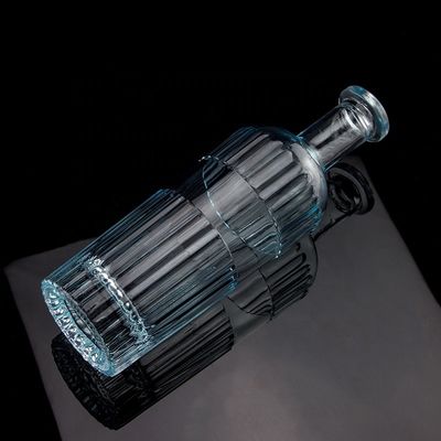 Pretty Light Blue 750ml 75cl Vertical Stripes Botão de Vodka com tampa feita de vidro transparente