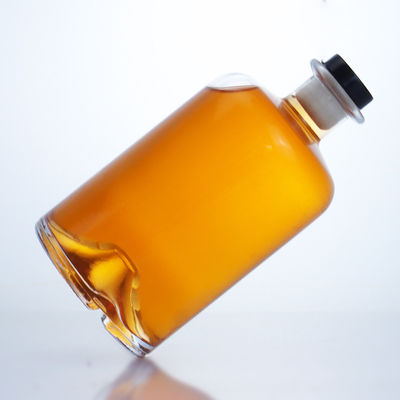 Colarinho de vidro 750 ml de pescoço curto em forma redonda, vazio, limpo, gin, ron, champanhe, bebidas alcoólicas, garrafa com cortiça