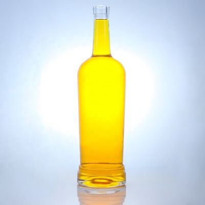 Base de vidro Forma redonda Logotipo personalizável de pescoço comprido Garrafa de bebidas alcoólicas com cortiça