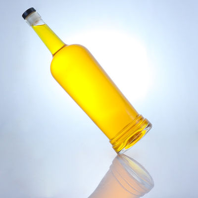 Base de vidro Forma redonda Logotipo personalizável de pescoço comprido Garrafa de bebidas alcoólicas com cortiça