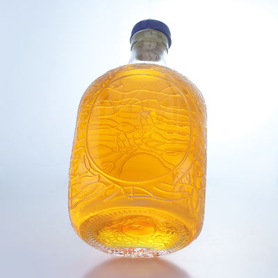 Forma redonda única em relevo de qualidade alimentar rum vodka uísque tequila gin garrafa de vidro com cortiça perfeita