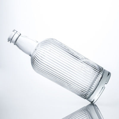 Botella de vidro redonda de 750 ml com risca e rolha para rum Vodka Whisky Tequila Gin