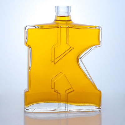 Garrafa de vidro em forma de K Super Flint para Whisky Gin Rum Brandy Spirit Liquor Industrial Cork Top
