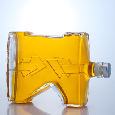 750 ml garrafa de vidro de pedra clara de forma única para Gin Rum Champagne Brandy Whisky