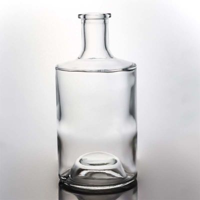 Garrafa de vidro de 750 ml de forma redonda ou personalizada de 1000 ml com rolha de madeira para whisky