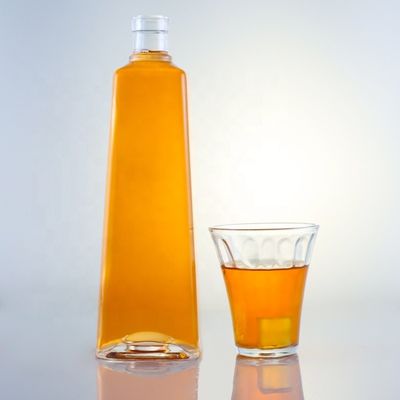 Logotipo personalizado Vidro transparente 750ml garrafa de uísque com cortiça e forma quadrada