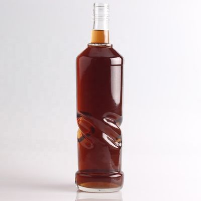 2022 Garrafa de vidro em relevo de fundo grosso Flint claro para gin Whisky Rum Tequila Brandy