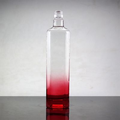 Botella de vidro quadrada azul de 750 ml com cor graduada e tampa de parafuso
